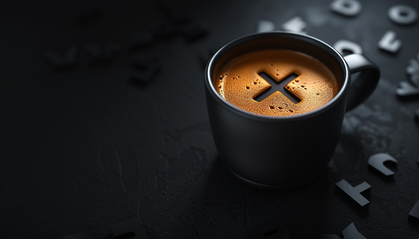 pladoes_a_black_cup_of_coffe_with_X_letter_with_a_black_backgro_f411f3da-bc41-47be-b402-45ea27ae058b
